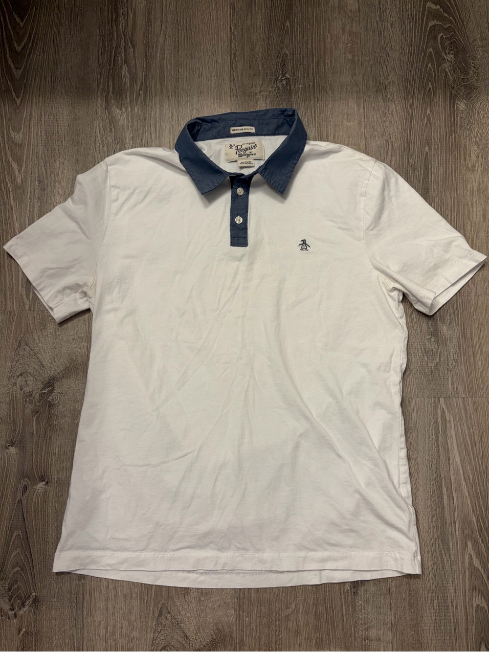 Men's Original Penguin by Munsingwear White Polo with Navy Collar- Size XL